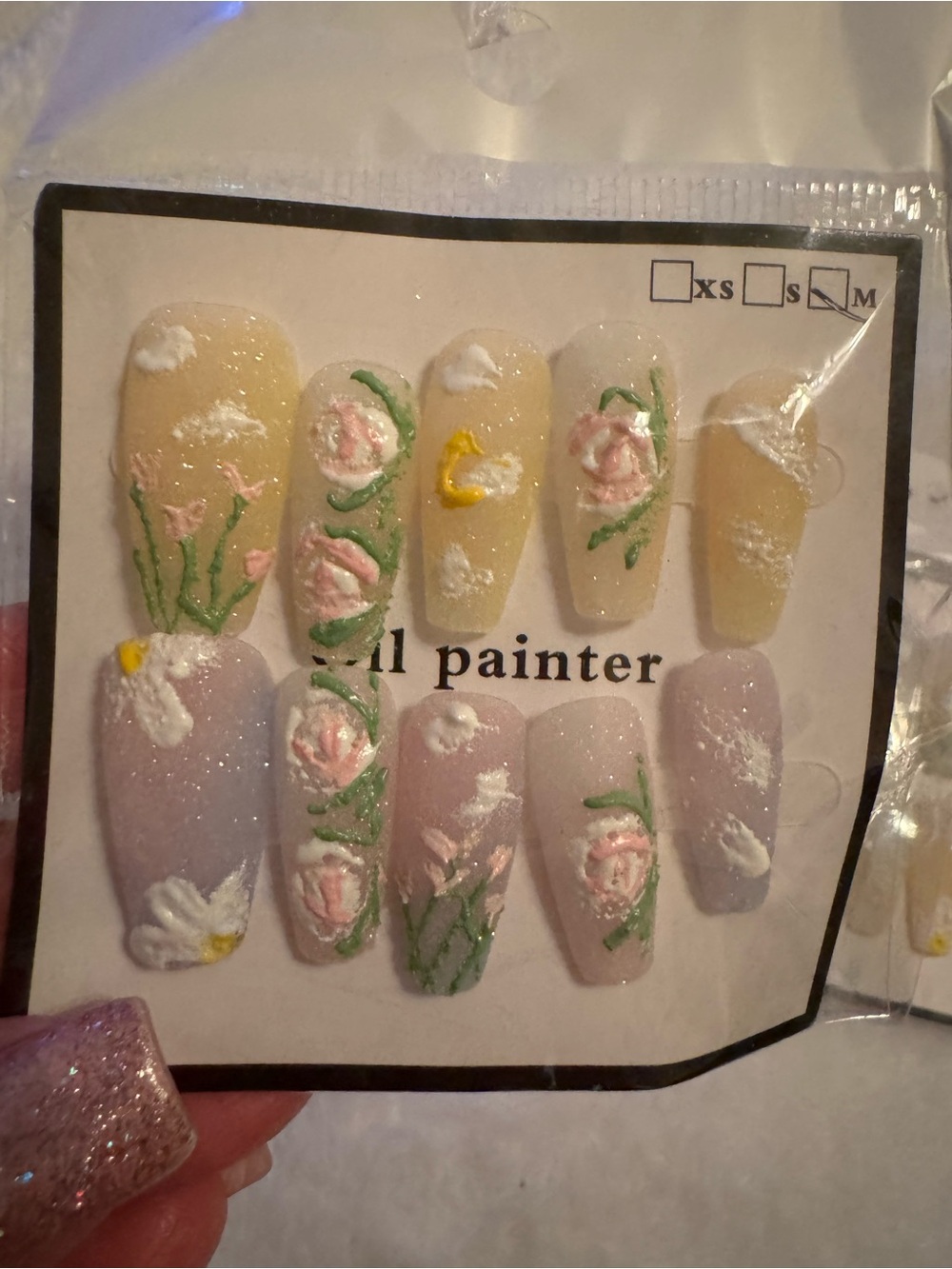 Floral 3D Nail Set in Pale Yellow & Lavender -